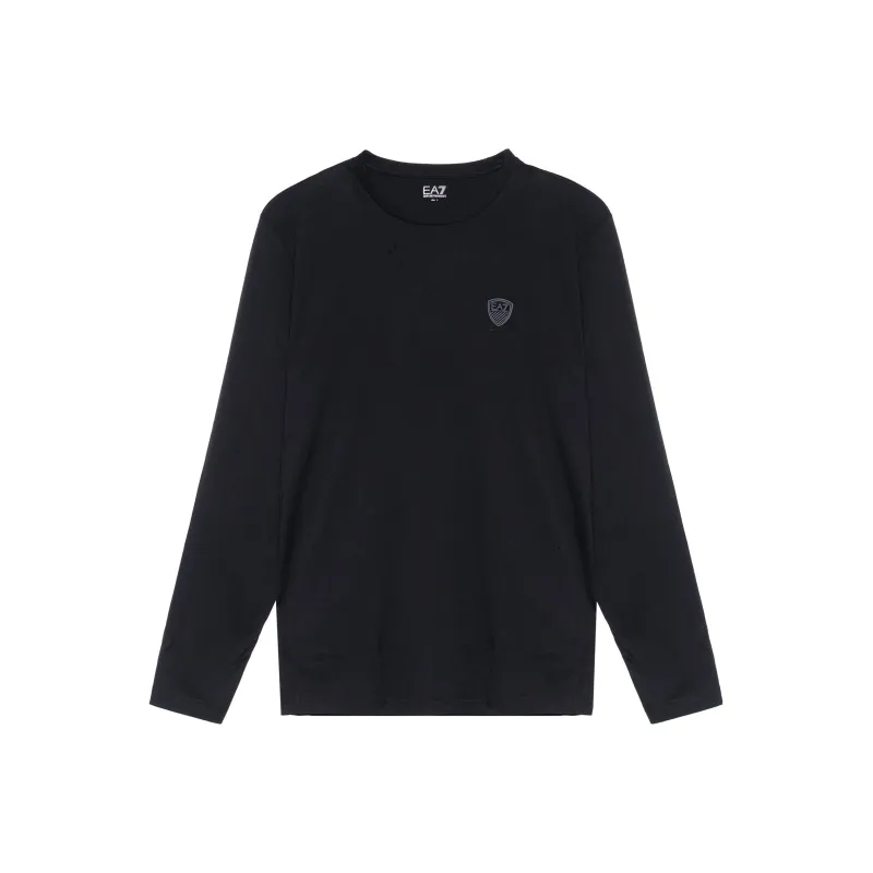 EMPORIO ARMANI Chest Logo Solid Color Long Sleeved T Shirt Men's Black-0