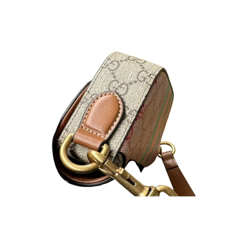 GUCCI Superme Canvas With Leather Shoulder Bag Crossbody Bag Handbag Mini Women's Brown & Pink-3