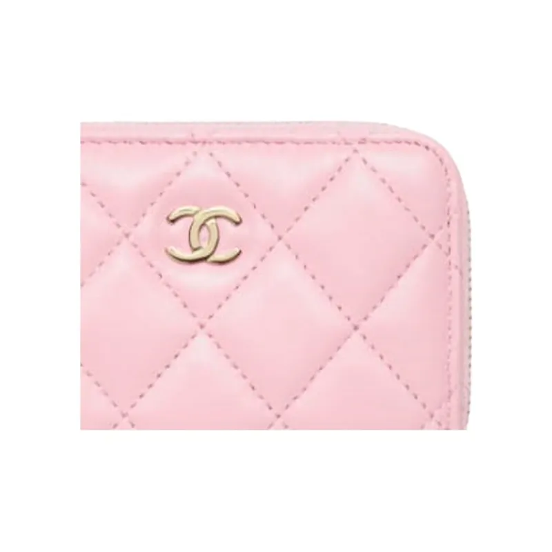 CHANEL Lambskin Coin Purse Regular Women's Light Pink-4