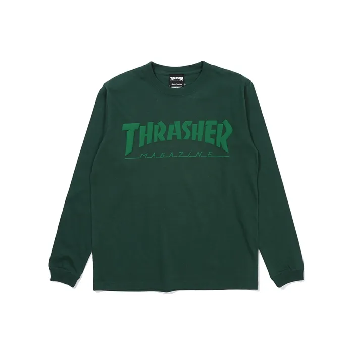 Thrasher Straight Long-Sleeved T-Shirt Japan Version Unisex Green-0