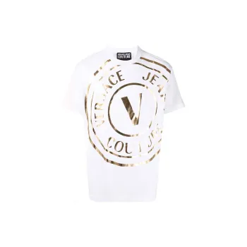 VERSACE JEANS COUTURE SS22 Men Metallic Logo Printed Short Sleeve T Shirt White