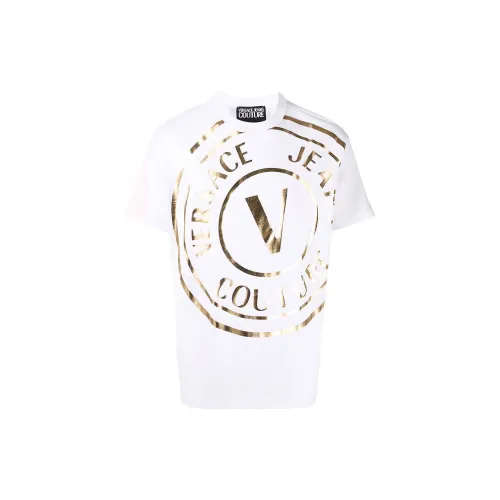 VERSACE JEANS COUTURE SS22 Men Metallic Logo Printed Short Sleeve T Shirt White