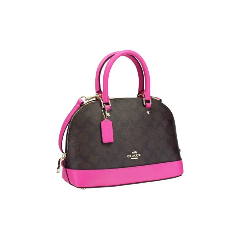 COACH Sierra Coated Canvas Dome Bag Handbag Shoulder Bag Crossbody Bag Medium Size Women's Dark Brown/Fluorescent Pink-1