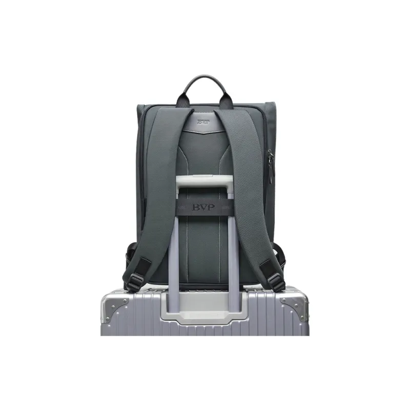 BVP Fabric With Cow Leather Large Capacity 16 Inch Laptop Bag Backpack Regular Unisex Pine Gray/Obsidian Black-1