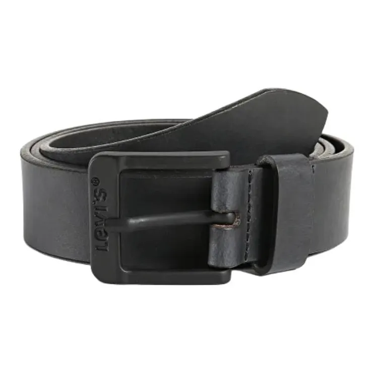 Levi's Letter Logo Print Leather Leather Belts Men's Black Width 3.5CM-3