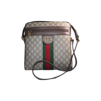 GUCCI GG Supreme Leather Paneled Canvas Bag, Shoulder Bag Women's Brown