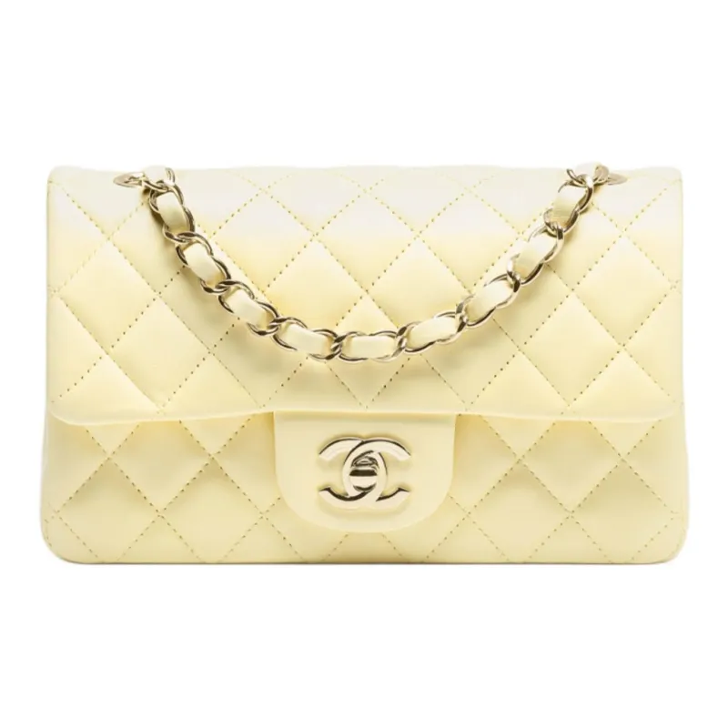 CHANEL Sheepskin Shoulder Bag Mini Women's Light Yellow-0