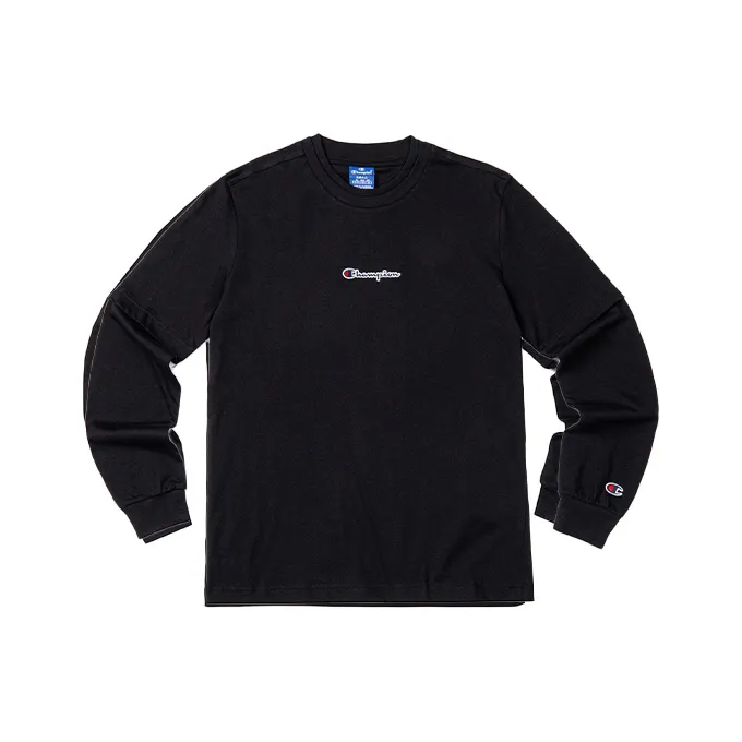 Champion Straight Long Sleeved T Shirt Unisex Black-0