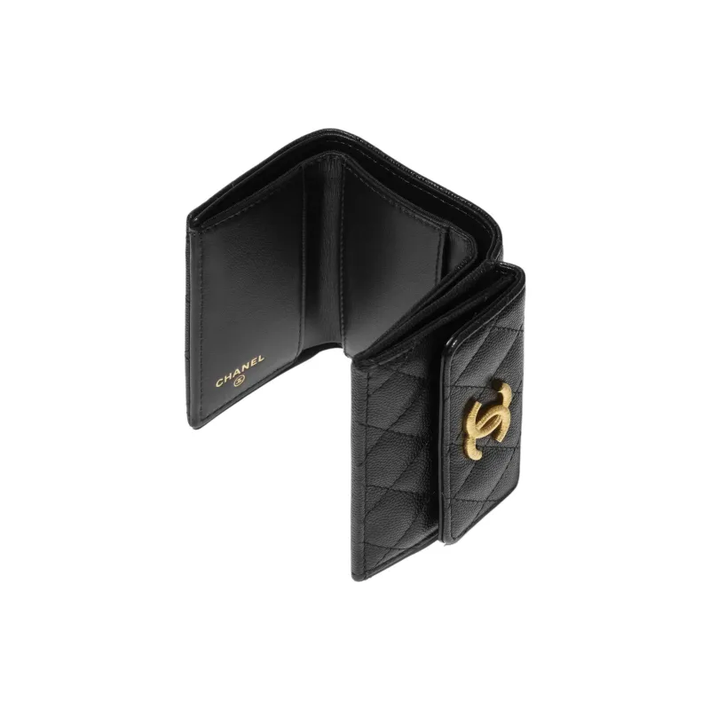 CHANEL Grained Calfskin Wallet Small Size Women's Black-2