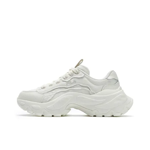FILA SOFIA 4 Fish Bone Shoes Coverage Height Increase Low Top Canvas Shoes Women's White Silver