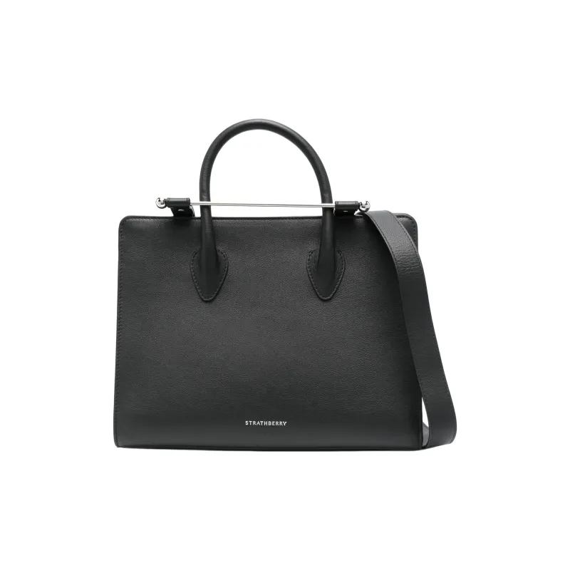 Strathberry Calfskin Tote Bag Shopping Bag Handbag Medium Size Women's Black-0