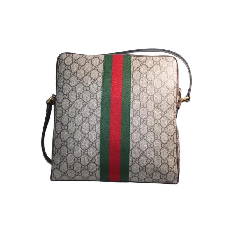 GUCCI GG Supreme Leather Paneled Canvas Bag, Shoulder Bag Women's Brown-1