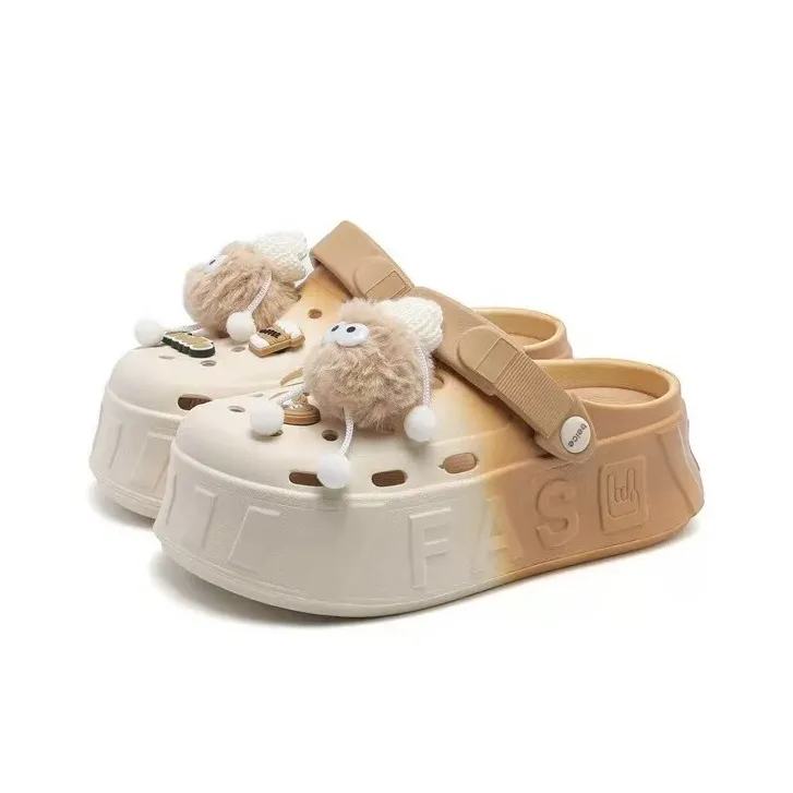 Mr.shang Clogs Women's Hairy Ball Beige-0
