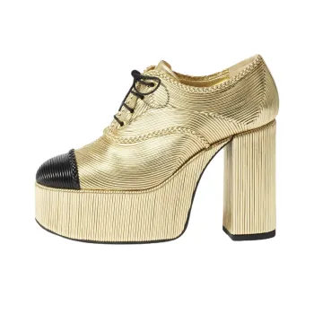 CHANEL 25S Chunky Heel High Heels 12cm Women's Gold