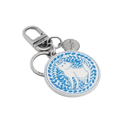 DIOR Calfskin Keychains Unisex Blue