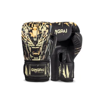 Competition Boxing Gloves Abrasion Resistant PU Leather/Adhesive Liner Unisex Black