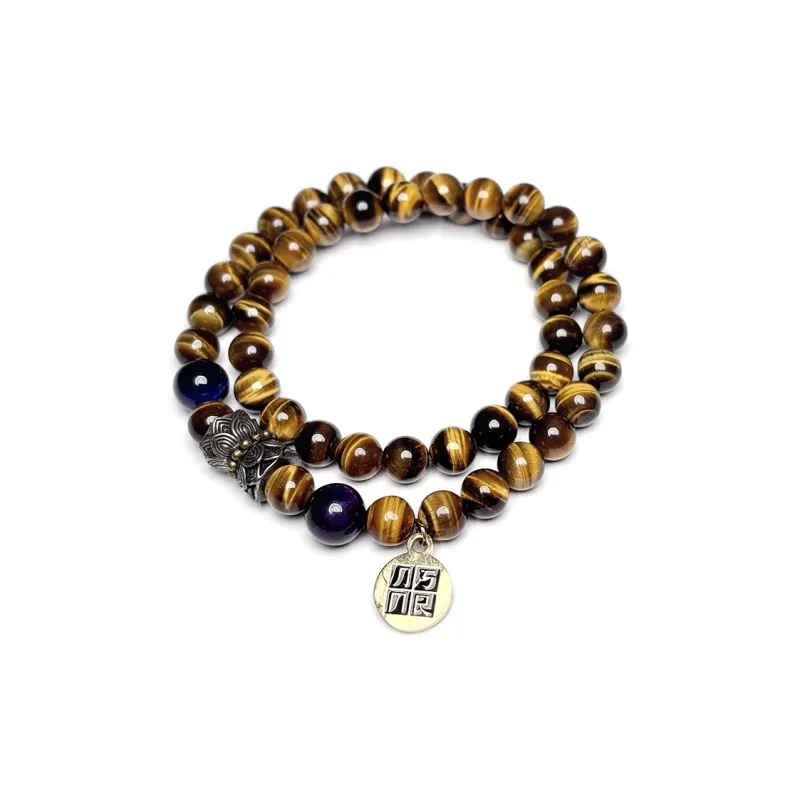 MOUNTAINS AND MANS Tiger's Eye Stone New Chinese Style Multi Wrap Good Luck Beaded Bracelet Men's-3