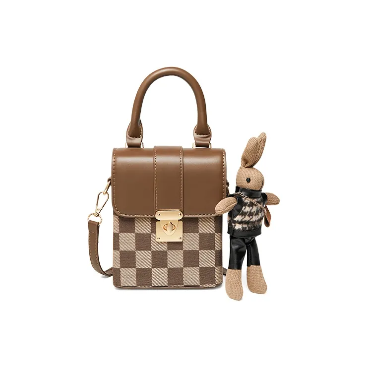 15 MINS Fabric Synthetic Leather Cell Phone Pouch Shoulder Bag Crossbody Bag Handbag Regular Women's Brown-3