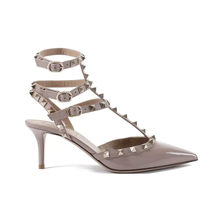 Valentino ROCKSTUD Slim Heel High Heels 6.5cm Women's Gray Pink-1