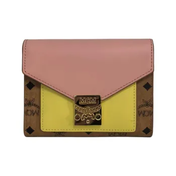 MCM Artificial Leather Wallet Women's Pink & Yellow Brown
