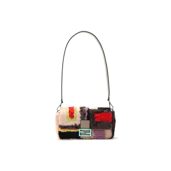 FENDI Baguette Shearling With Cow Leather Shoulder Bag, Portable Crossbody Bag Regular Women's
