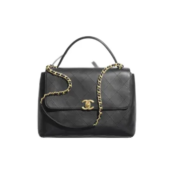 CHANEL Cow Leather Handbag Shoulder Bag Large Size Unisex Black