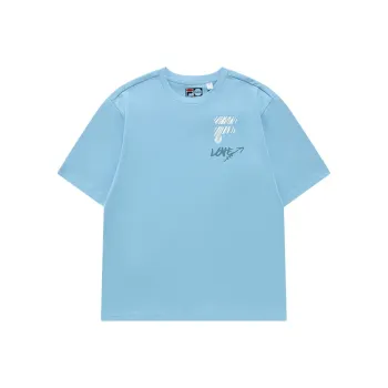 FILA FUSION Drop Shoulder Sleeve T Shirt Unisex Blue Hyacinth