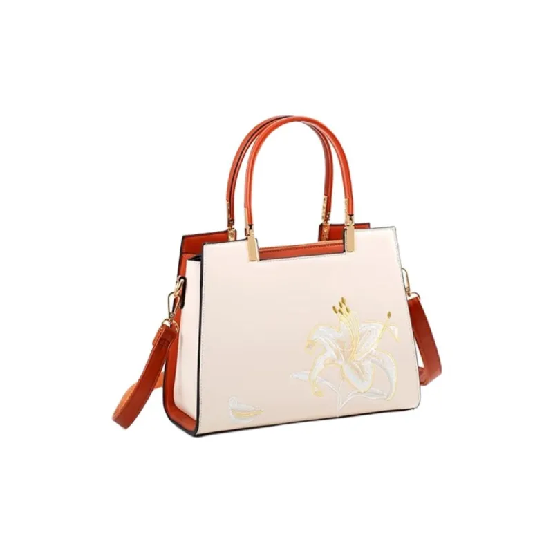 PAYOT Microfiber Synthetic Leather Handbag Women's Ecru/Ecru & Brown-6