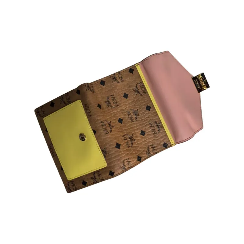 MCM Artificial Leather Wallet Women's Pink & Yellow Brown-3