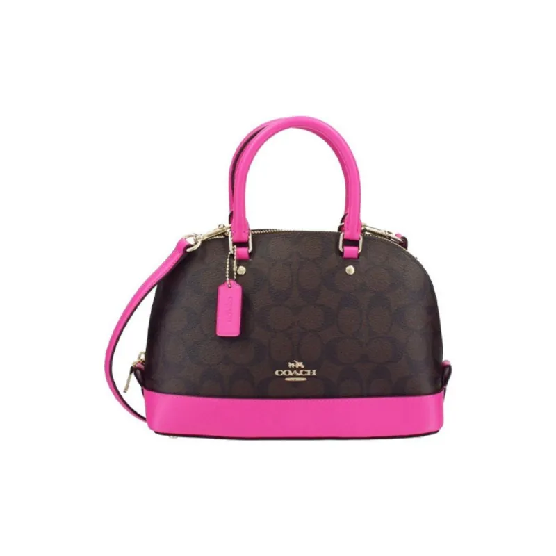 COACH Sierra Coated Canvas Dome Bag Handbag Shoulder Bag Crossbody Bag Medium Size Women's Dark Brown/Fluorescent Pink-0