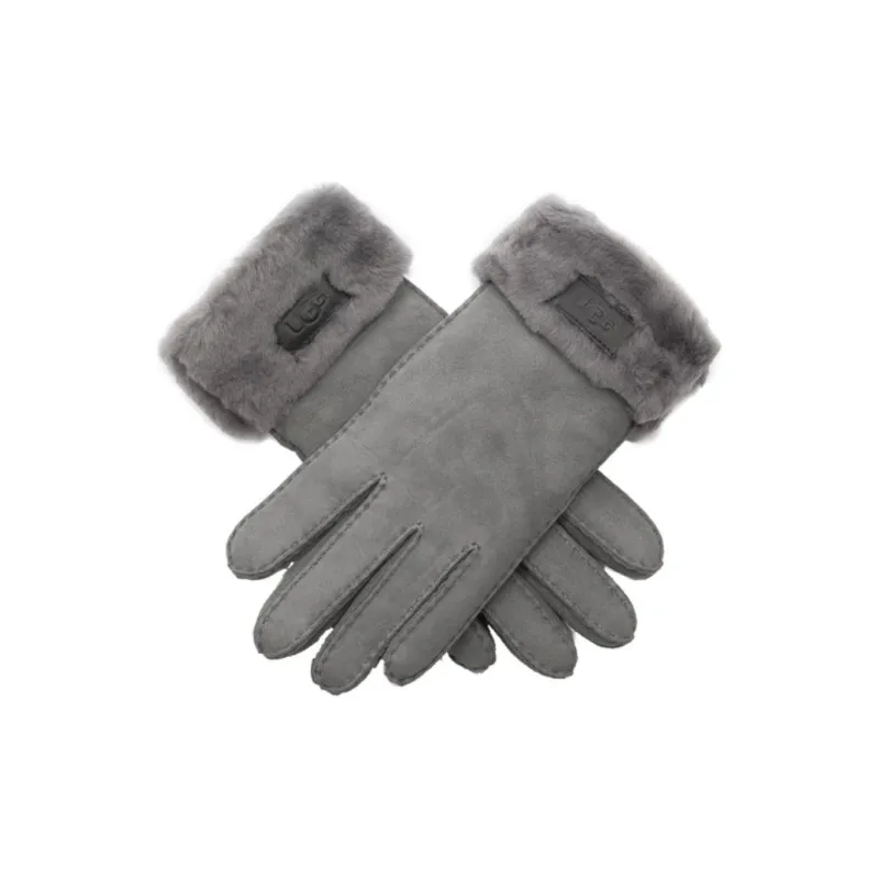 UGG Genuine Leather Knit Gloves Women's Gray-2