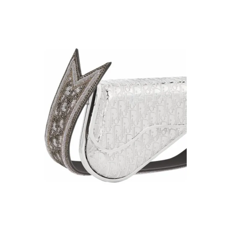 DIOR Cow Leather Saddle Bag Sling Bag Crossbody Bag Mini Men's Silver-4