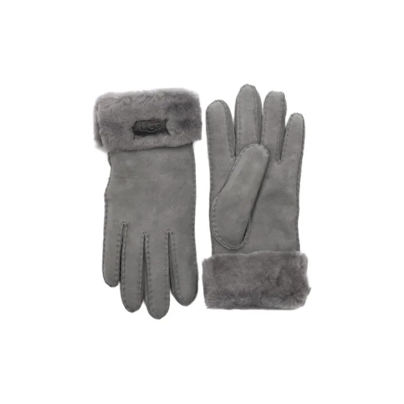 UGG Genuine Leather Knit Gloves Women's Gray-3