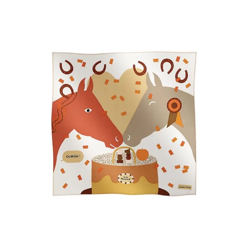 HERMES Silk Scarves Women's Beige-0