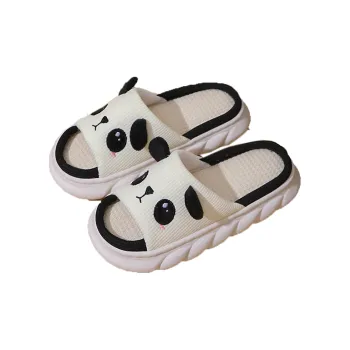 Gentle Welcome Cute Cow Panda Cotton Linen Blend Slippers Indoor Home Slip Resistant Moisture Wicking