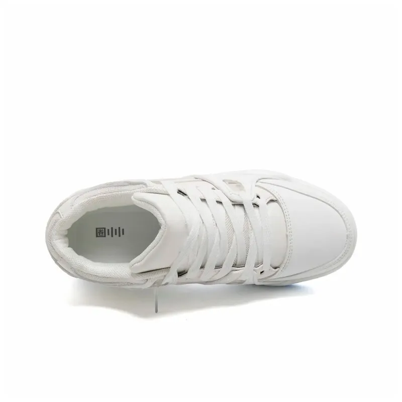 Circle Small Height Increasing Wear Resistant Breathable Slip Resistant Low Top Skateboard Shoes Unisex White-22