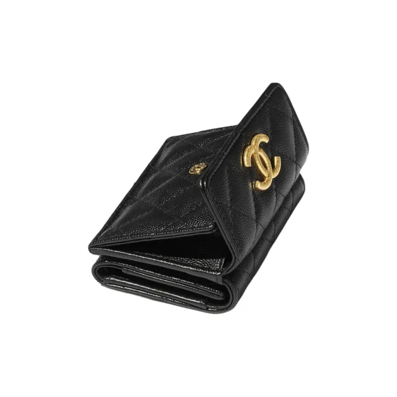 CHANEL Grained Calfskin Wallet Small Size Women's Black-1