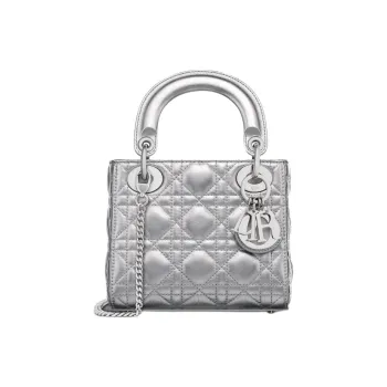 DIOR Lady Dior Calfskin One Shoulder Handbag Mini Women's Silver