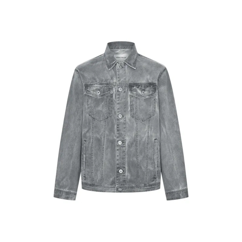 URBAN REVIVO Denim Jacket Men's Light Gray-0