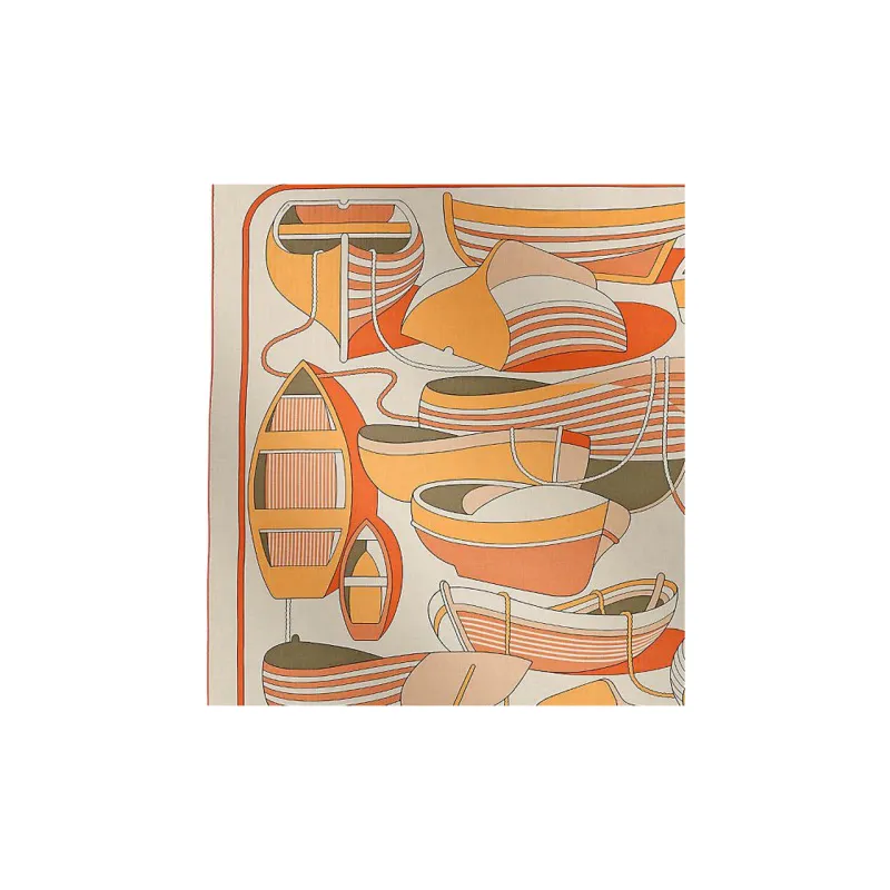 HERMES Cashmere Shawls Women's White/Ripe Orange-1