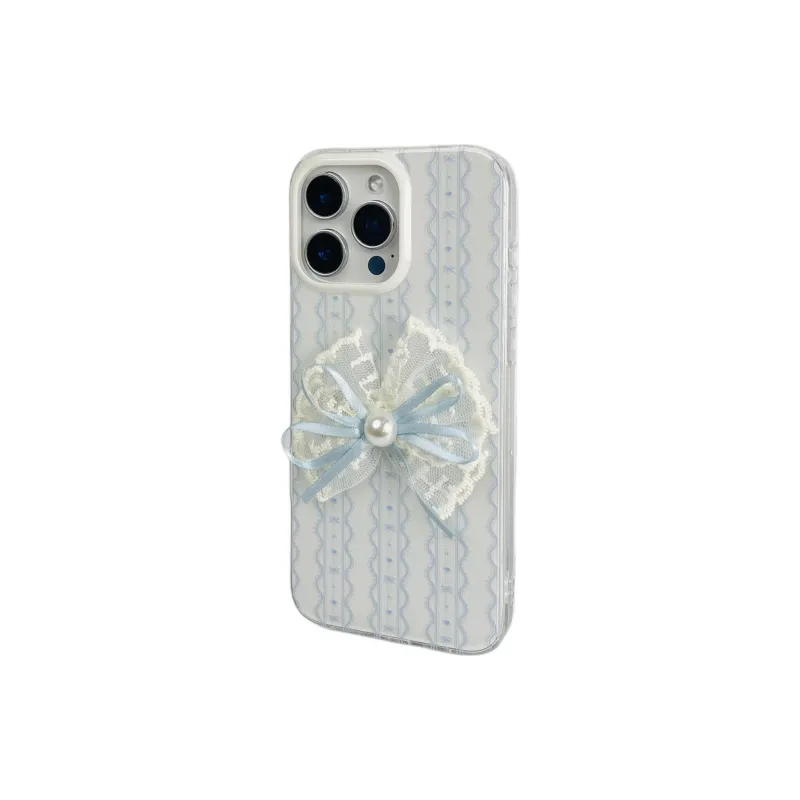 Sopi Acrylic Material Blue Lace Bowknot Phone Cases Compatible With IPhone 16/15 Pro Max/Apple 13/14 Pro Max Collection-2