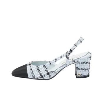 CHANEL 25S Chunky Heel High Heels 6.5cm Women's Light Blue