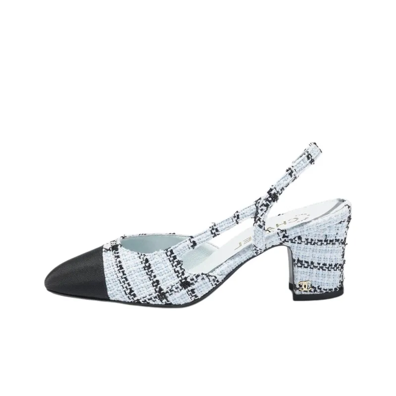 CHANEL 25S Chunky Heel High Heels 6.5cm Women's Light Blue-0