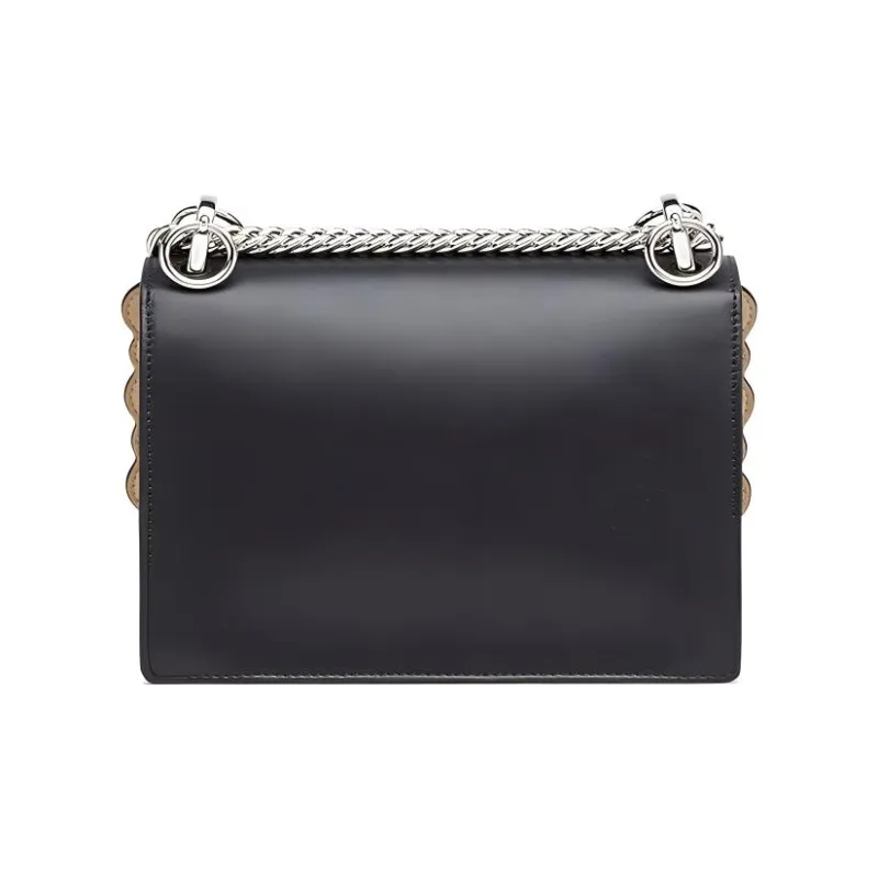 FENDI Kan I Cow Leather Shoulder Bag Crossbody Bag Small Size Women's Black-2