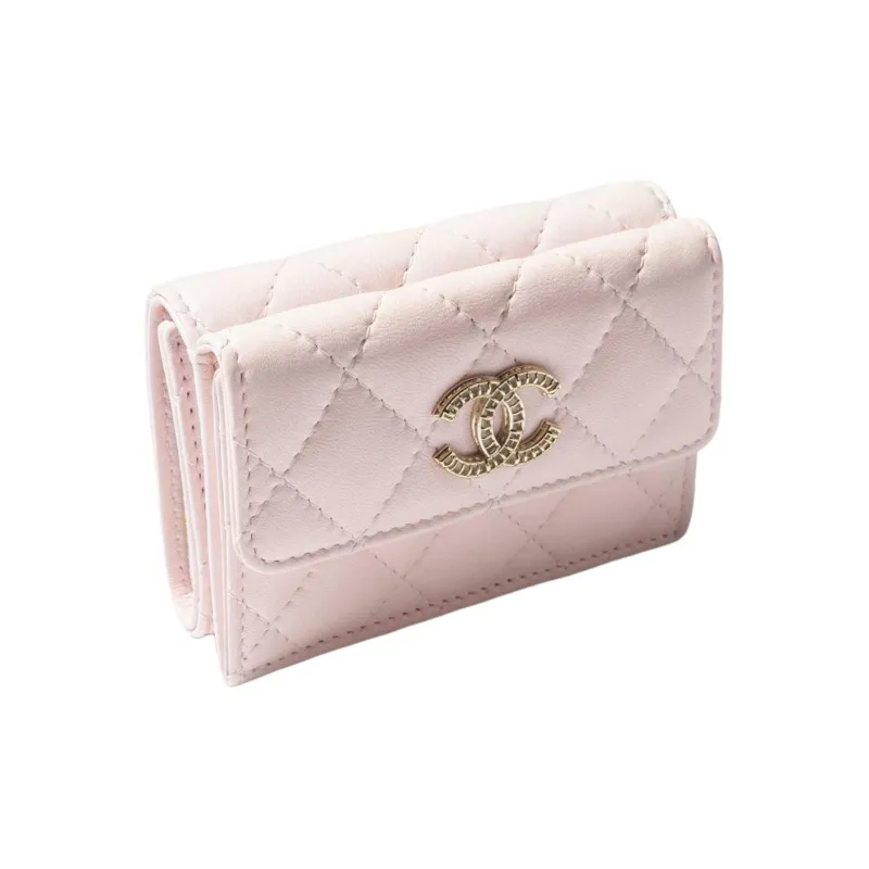 CHANEL Lambskin Wallet Small Size Women's Light Pink-1