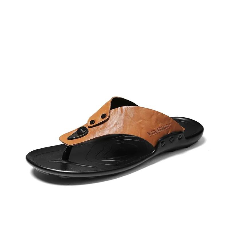 Eminu Leather Patchwork Flip Flops Men's-9