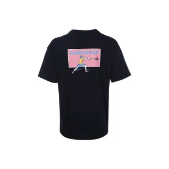 Converse Drop Shoulder Sleeve T Shirt Unisex Black