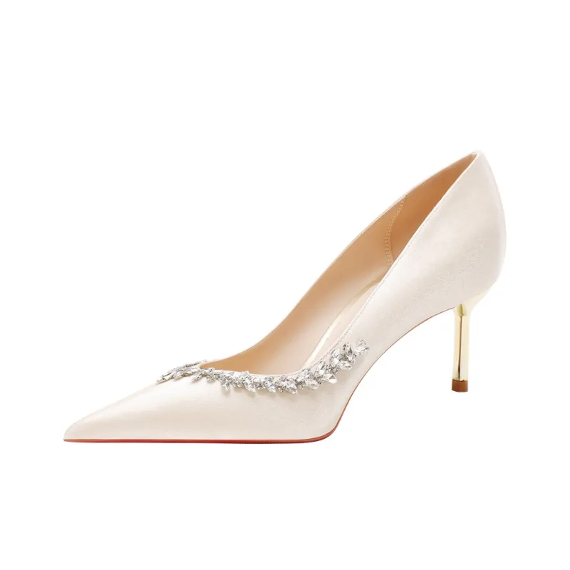 WEISHIBANGWEI Slim Heel High Heels Women's Champagne-0