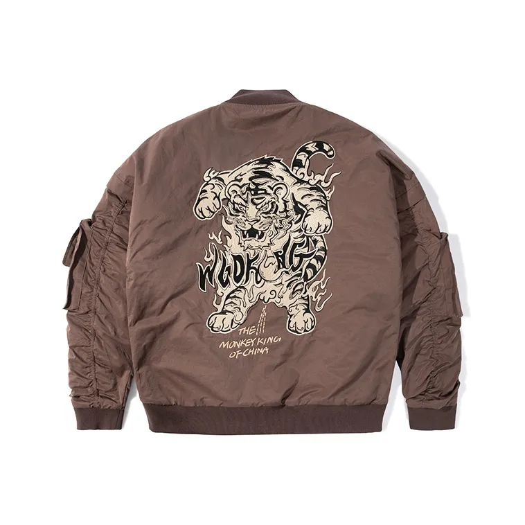 WOOKONG Fall Baseball Jacket Loose Fit Unisex Coffee-1