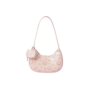 SEM/R Kitten Sketch PU Handbag, Shoulder Bag Medium Size Women's Raw White/Pink Tone
